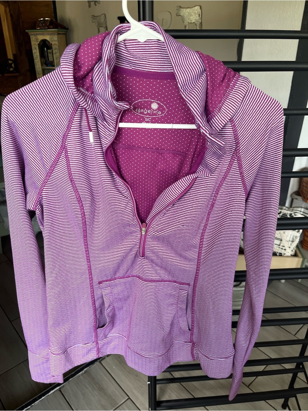 Tangerine Purple Striped Half-Zip Hoodie